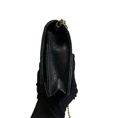 Used CHANEL Caviar Quilted Wallet on chain Wallet on chain Black Gold