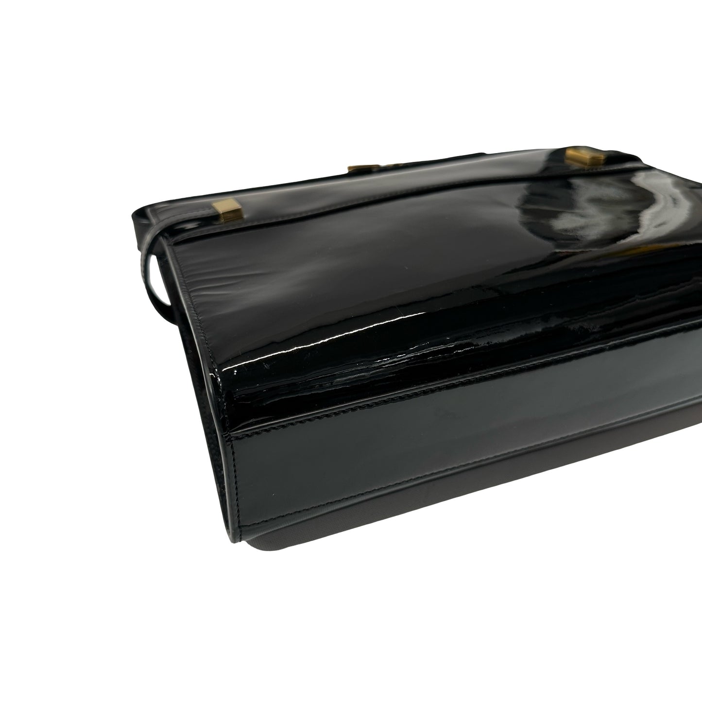 Used SAINT LAURENT Patent Leather Manhattan Medium Shoulder Bag Black GHW