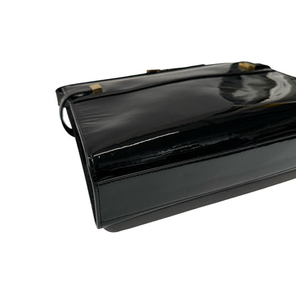 Used SAINT LAURENT Patent Leather Manhattan Medium Shoulder Bag Black GHW