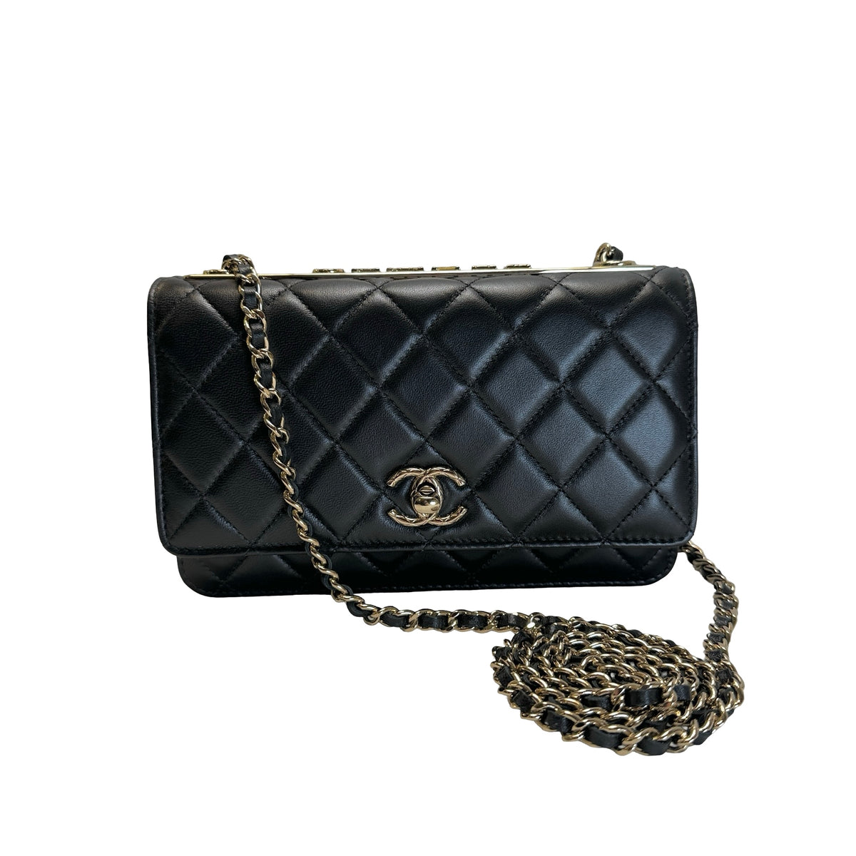Used CHANEL Quilted Lambskin Wallet on chain Wallet on chain Black Gold