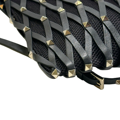 Used VALENTINO Leather Mesh Rockstud Spike Tote Bag Black Silver