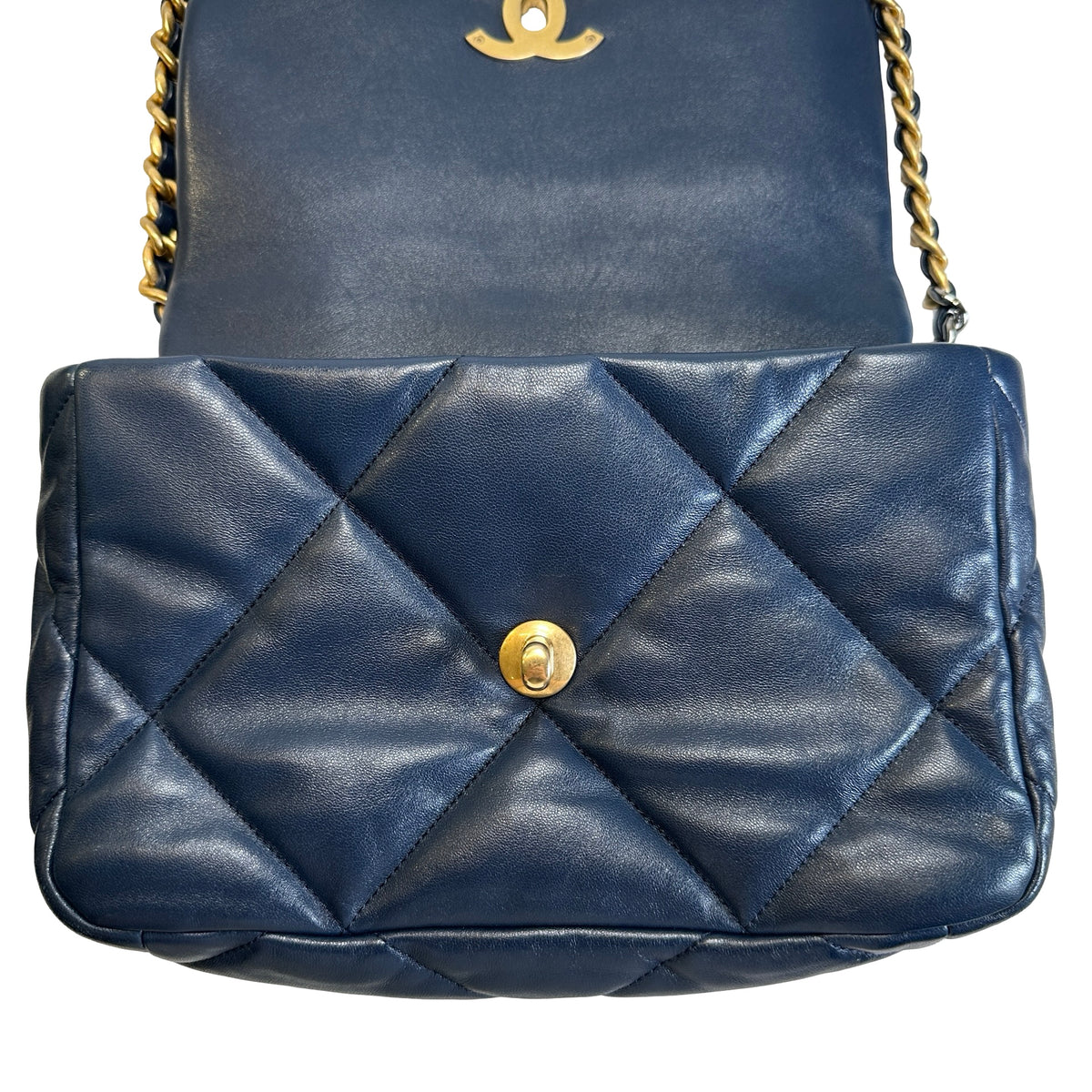 Used CHANEL Lambskin Quilted Chanel 19 Shoulder Bag Navy Blue