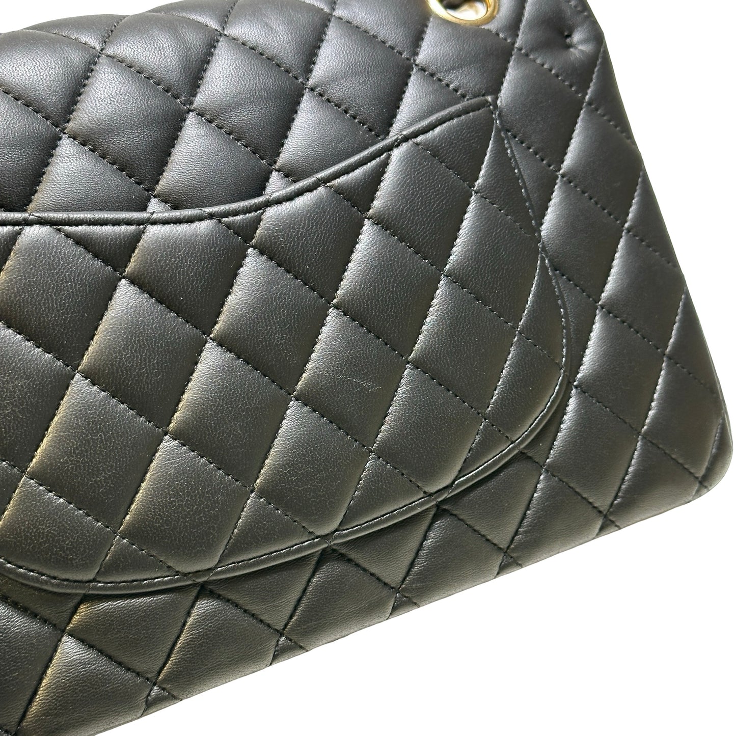 Used CHANEL Quilted Lambskin Classic Flap Chain Shoulder Bag Black Gold