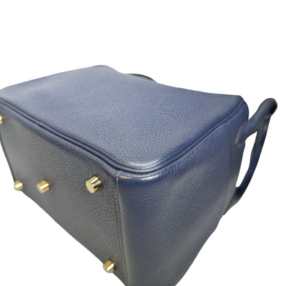 Used HERMES Clemence Lindy 26 Handbag Navy GHW