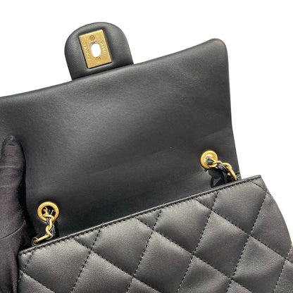 Used CHANEL Quilted Lambskin Mini Flap Bag Chain Shoulder Bag Black GHW