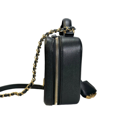 Used CHANEL Quilted Caviar CC Filigree Vanity Case Vanity case Black