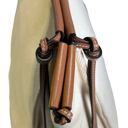 Used LOEWE Canvas Calfskin Cushion Tote Bag Ecru Tan