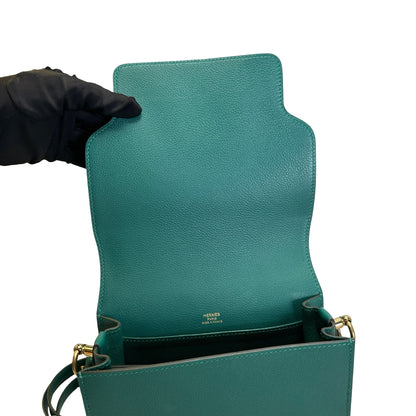 Used HERMES Clemence Mini Roulis Crossbody Bag Green Gold