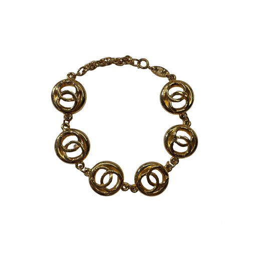 Used CHANEL CC Logo Round Vintage Bracelet Accessories Gold
