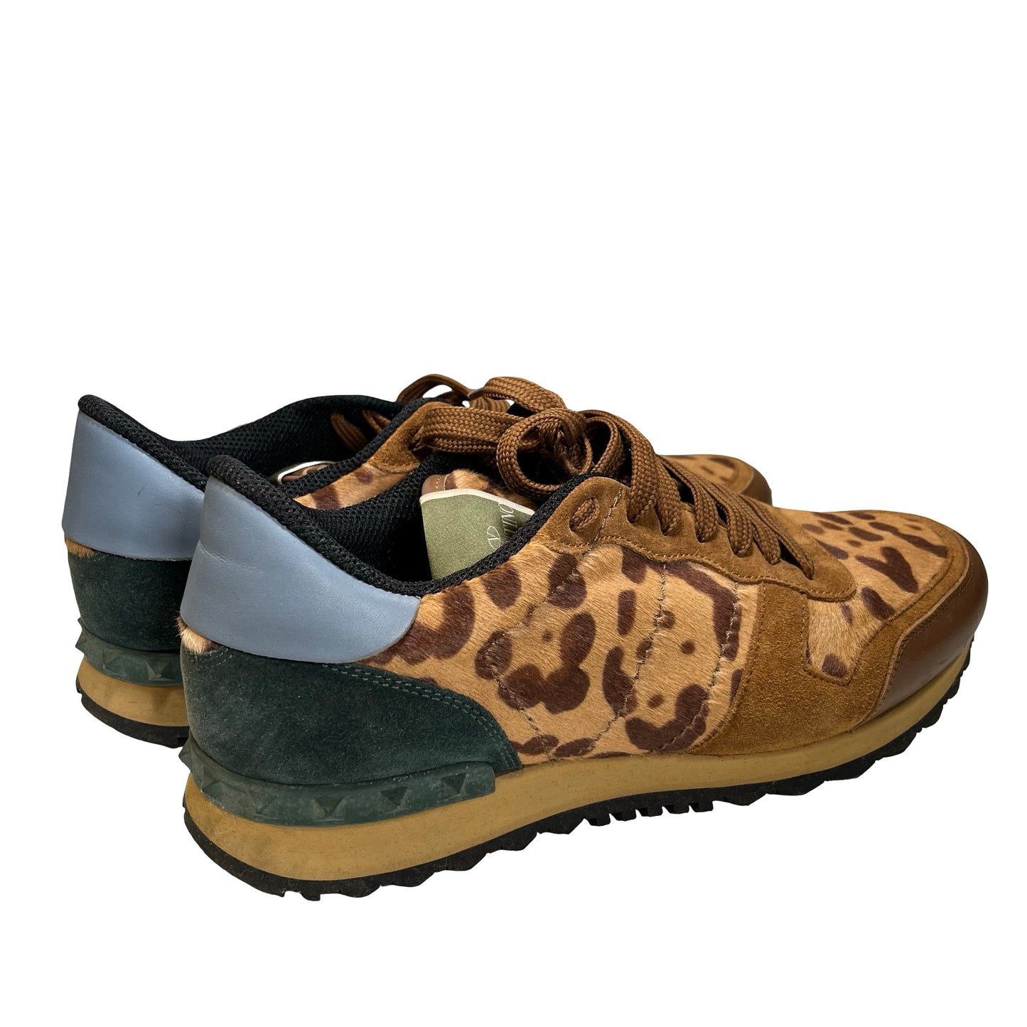 Brand New VALENTINO Leopard Suede Leather Calf hair Rockrunner Sneakers Brown Black Blue Olive green