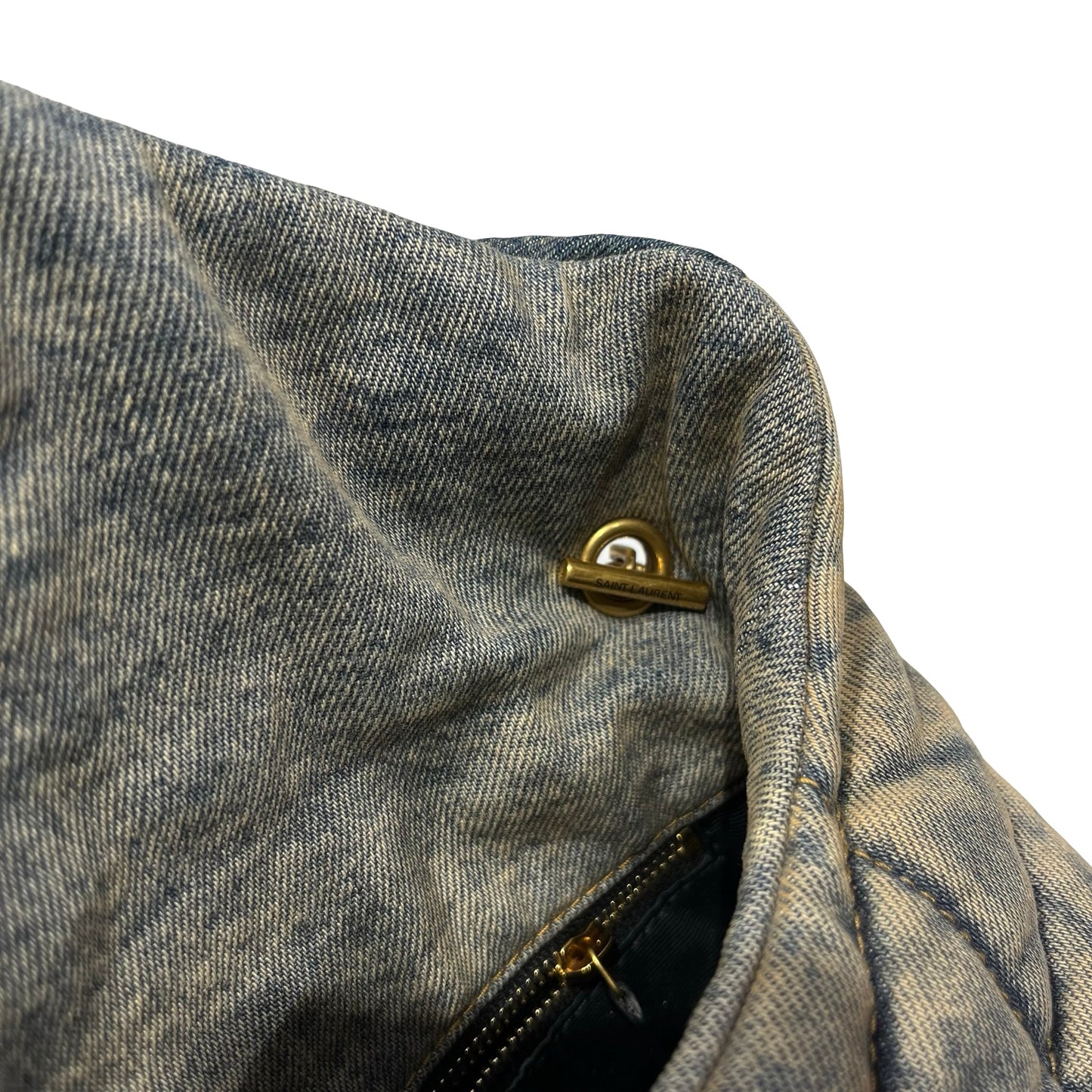 Used Saint Laurent Denim Denim Louloe Puffer Shoulder Bag Blue GHW