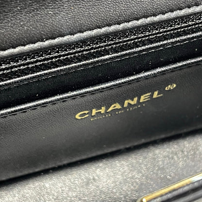 Used CHANEL Lambskin Leather 20 Mini Flap Cross Body Bag Black GHW