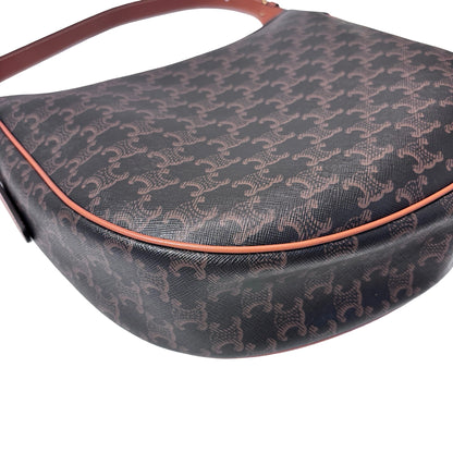 Used CELINE Canvas Heloise Triomphe Hobo Shoulder Bag Brown
