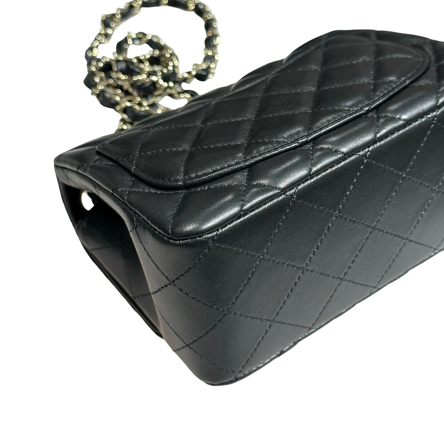 New Chanel Lambskin Leather Mini flap 17cm Cross Body Bag Black GHW