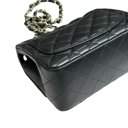 New Chanel Lambskin Leather Mini flap 17cm Cross Body Bag Black GHW