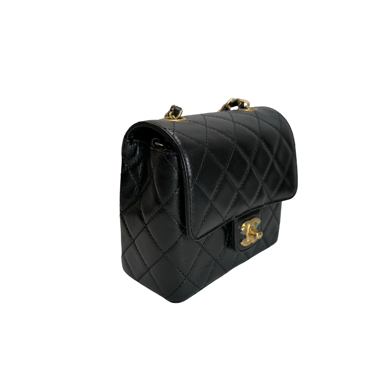 Used CHANEL Quilted Mini Flap Bag Chain Shoulder Bag Black Gold