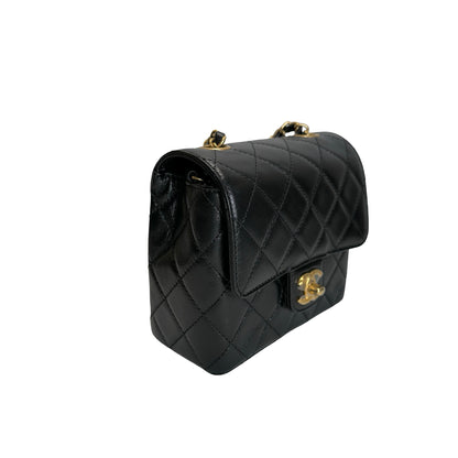Used CHANEL Quilted Mini Flap Bag Chain Shoulder Bag Black Gold