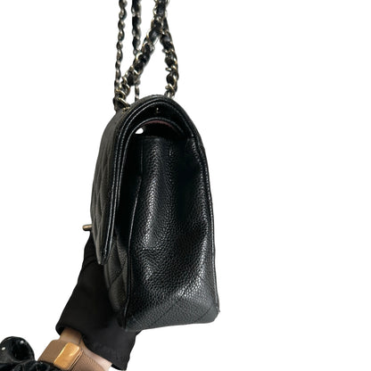 Used CHANEL Caviar Quilted Classic Flap Chain Shoulder Bag Black Silver