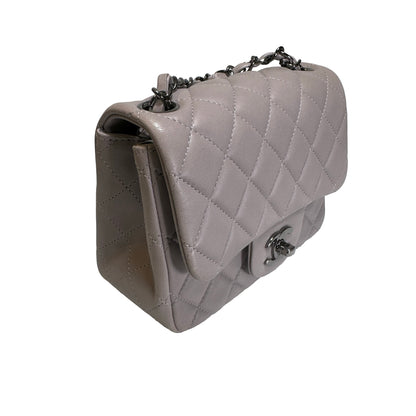 Used CHANEL Lambskin Classic Flap Bag Cross body bag Grey PHW