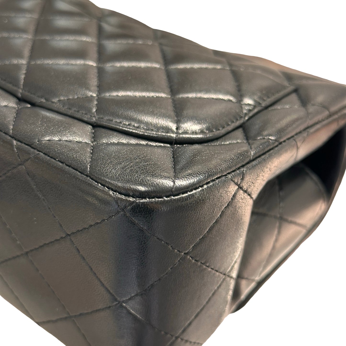 Used CHANEL Lambskin Leather Mini flap 17cm Cross Body Bag Black PHW