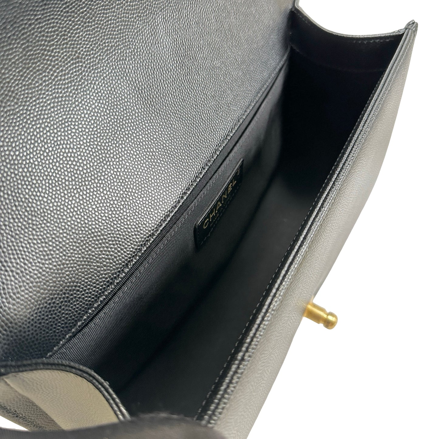 Used CHANEL Quilted Caviar Leather Le Boy Shoulder Bag Black Gold Hardware