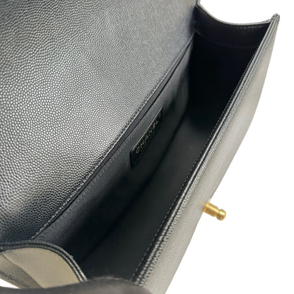 Used CHANEL Quilted Caviar Leather Le Boy Shoulder Bag Black Gold Hardware