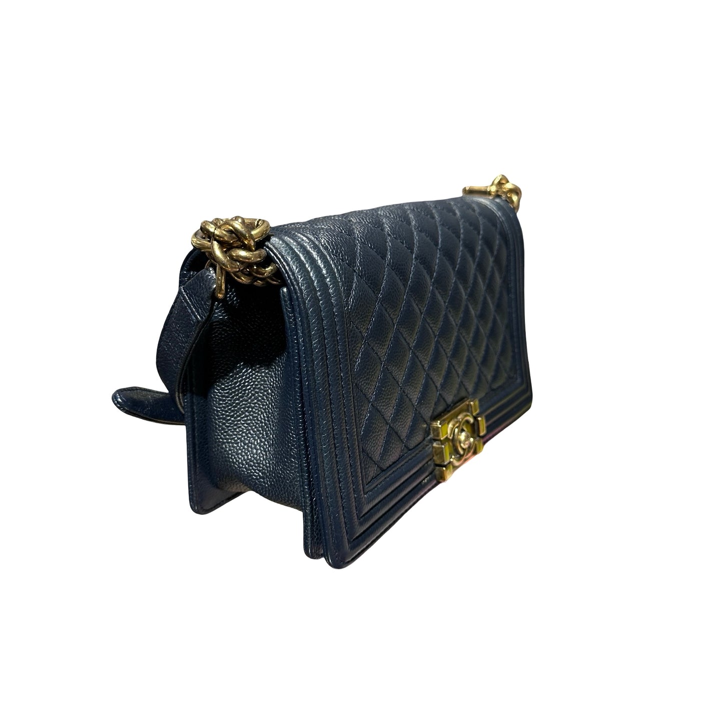 Used CHANEL Boy 25cm Shoulder Bag Navy GHW