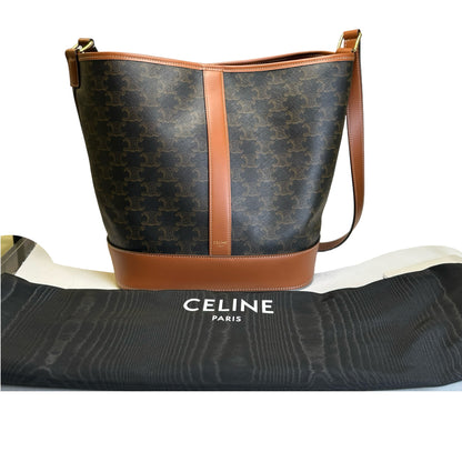 Used CELINE Triomphe Canvas Leather Triomphe Canvas Bucket Bag Bucket Bag Brown Tan
