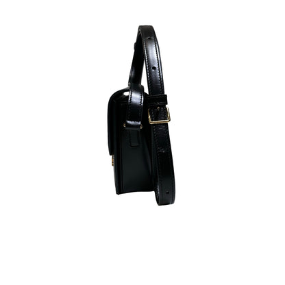 Used CÉLINE Calfskin Leather TEEN TRIOMPHE Cross Body Bag Black GHW