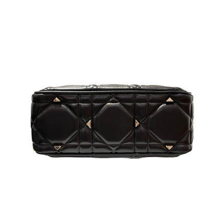 Used Dior Lambskin Leather Lady Dior Tote Bag Black GHW