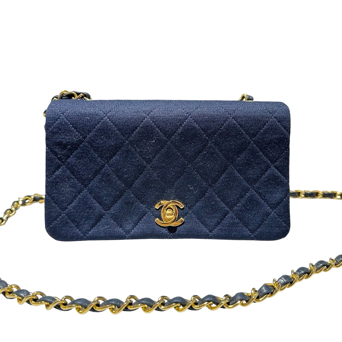Used CHANEL Flap Cross Body Bag Navy Blue GHW