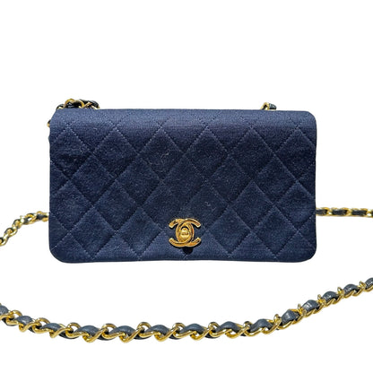 Used CHANEL Flap Cross Body Bag Navy Blue GHW
