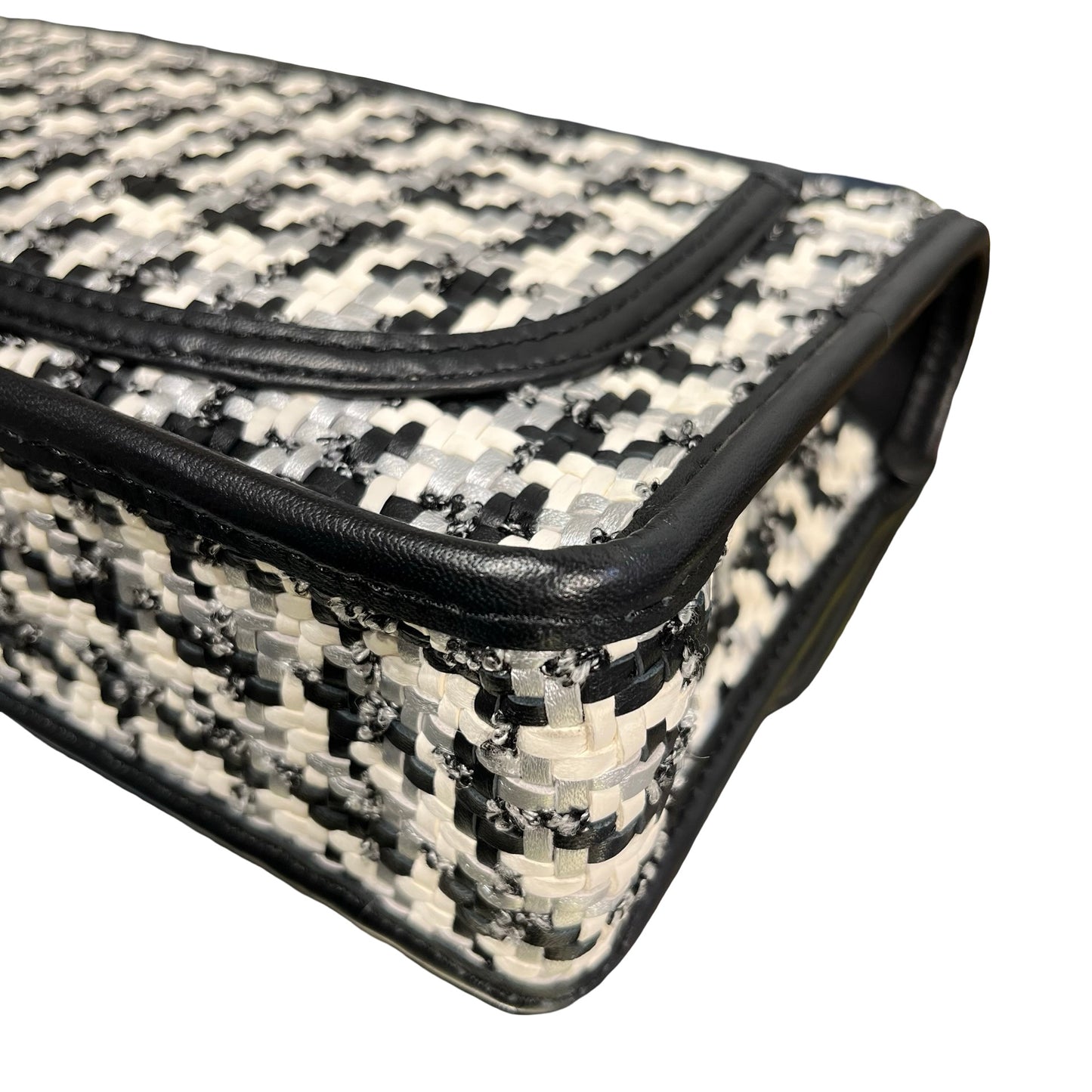 Used CHANEL 23c woven flap 25 Cross Body Bag Black White GHW