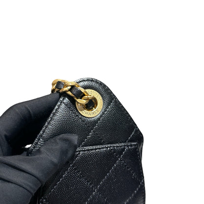 New CHANEL Caviar Leather 25 Mini Hobo Shoulder Bag Black GHW
