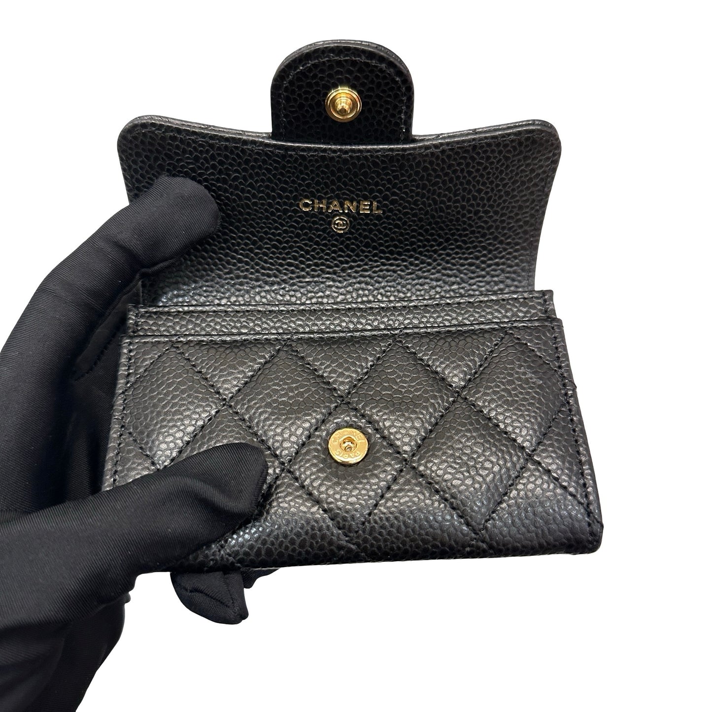 New CHANEL Calfskin Leather Wallet Black GHW