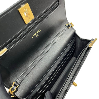 Used Chanel Caviar Leather Wallet on Chain Black GHW