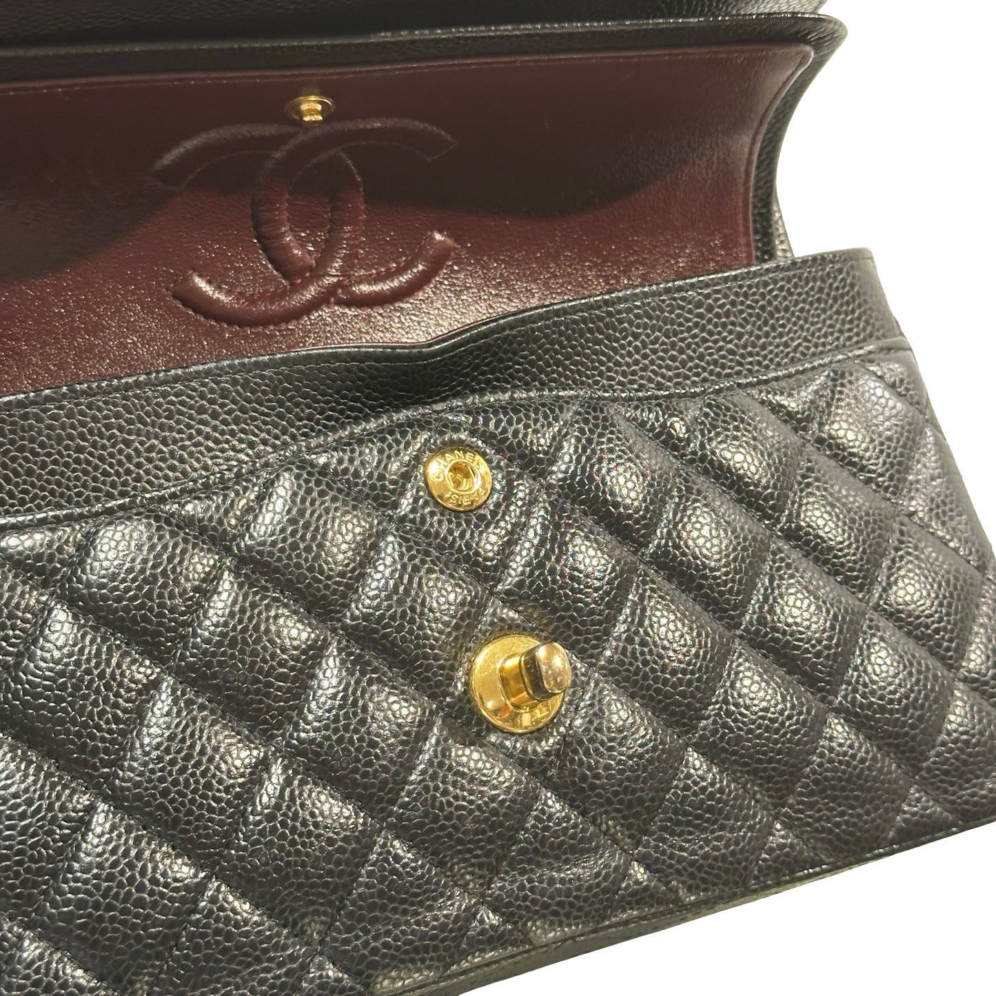 Used CHANEL Caviar Quilted CF23 Chain Shoulder Bag Black Gold