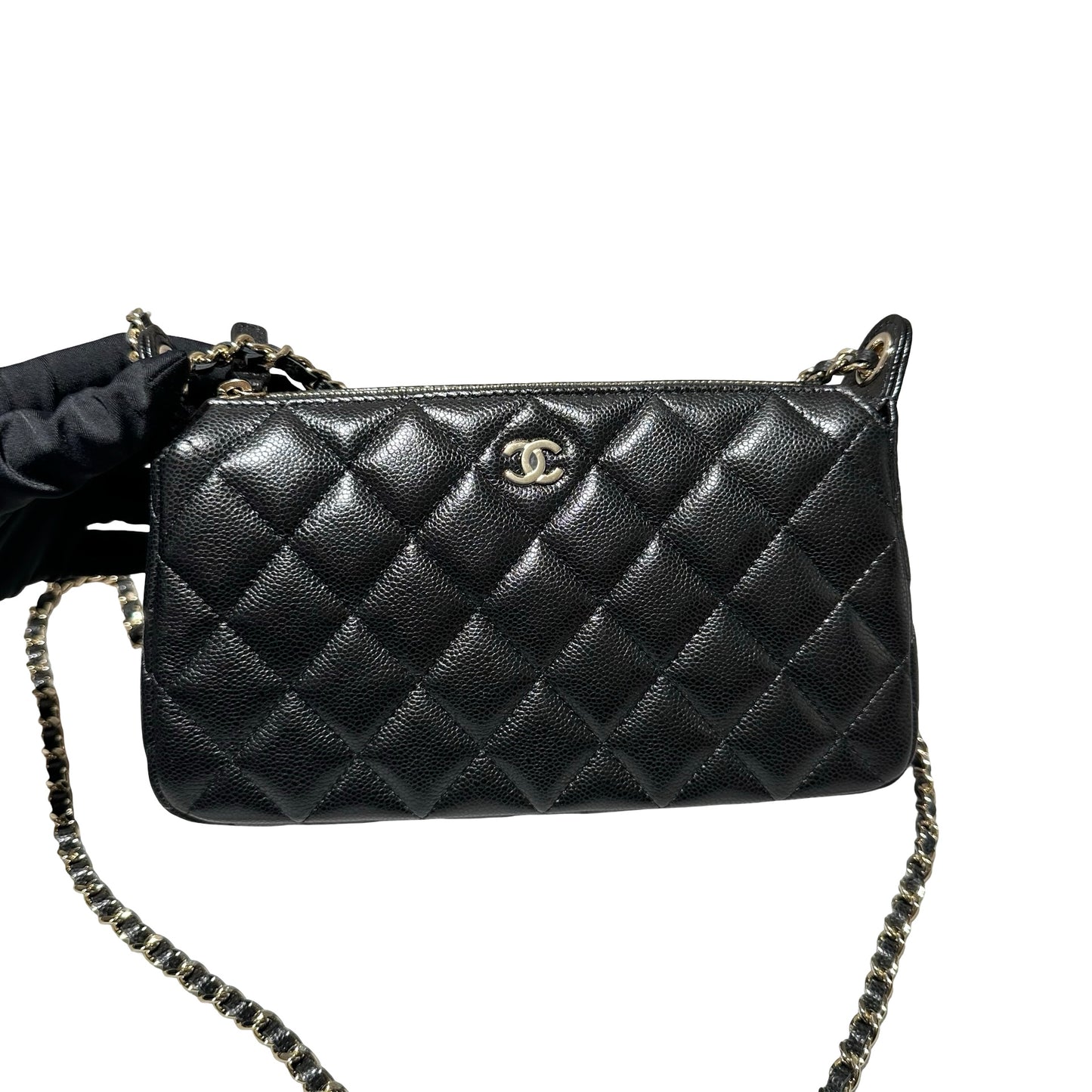 New CHANEL Calfskin Leather Cross Body Bag Black GHW