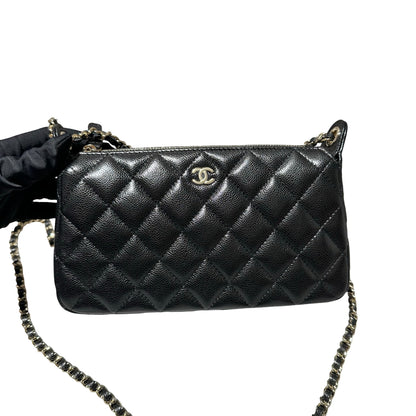 New CHANEL Calfskin Leather Cross Body Bag Black GHW