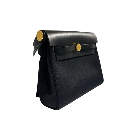 Brand New HERMES Toile Herbag Two Way Shoulder Bag Black Noir