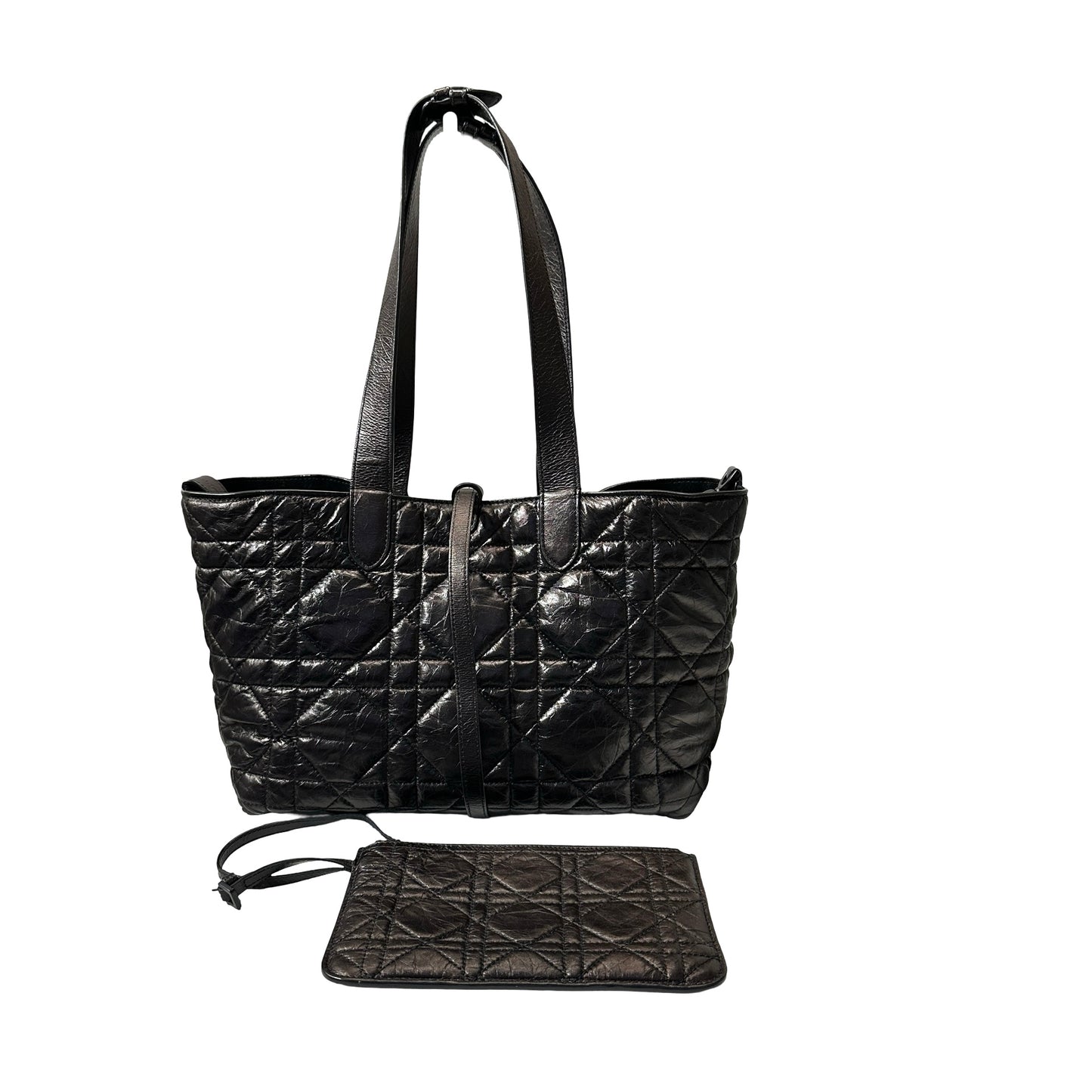 Used DIOR Lambskin Leather SO BLACK TOUJOURS MEDIUM Shoulder Bag Black