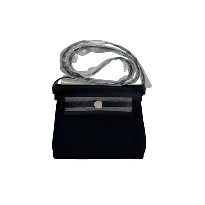 Brand New HERMES Canvas Leather Mini Herbag Handbag Navy PHW