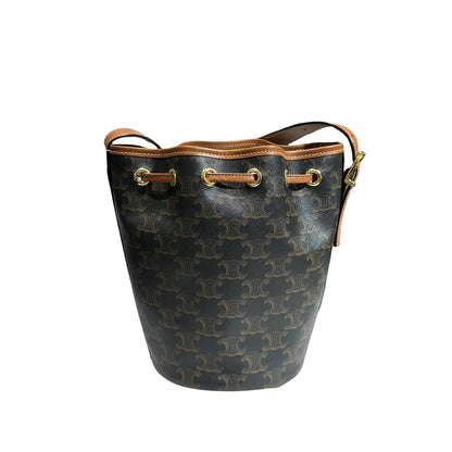 Used CÉLINE Canvas Bucket Cross Body Bag Brown GHW