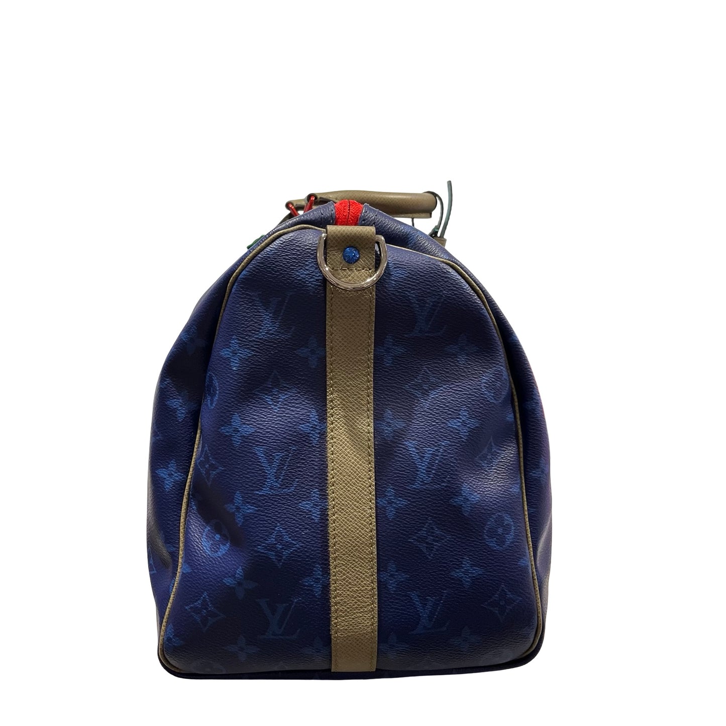 Used LOUIS VUITTON Monogram Keepall Bandoulière Travel Bag Blue Khaki Red Turquoise