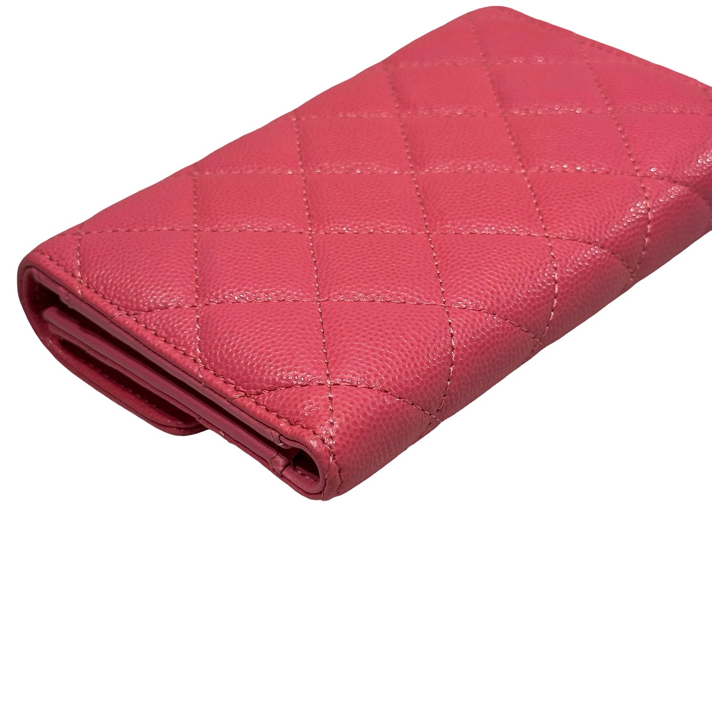 Used CHANEL Calfskin Leather Wallet Pink PHW