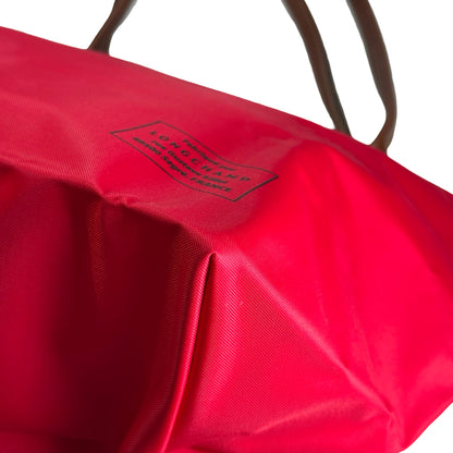 Used LONGCHAMP Eiffel Tower Print Le Pliage Eiffel Tower Tote Bag Red Brown
