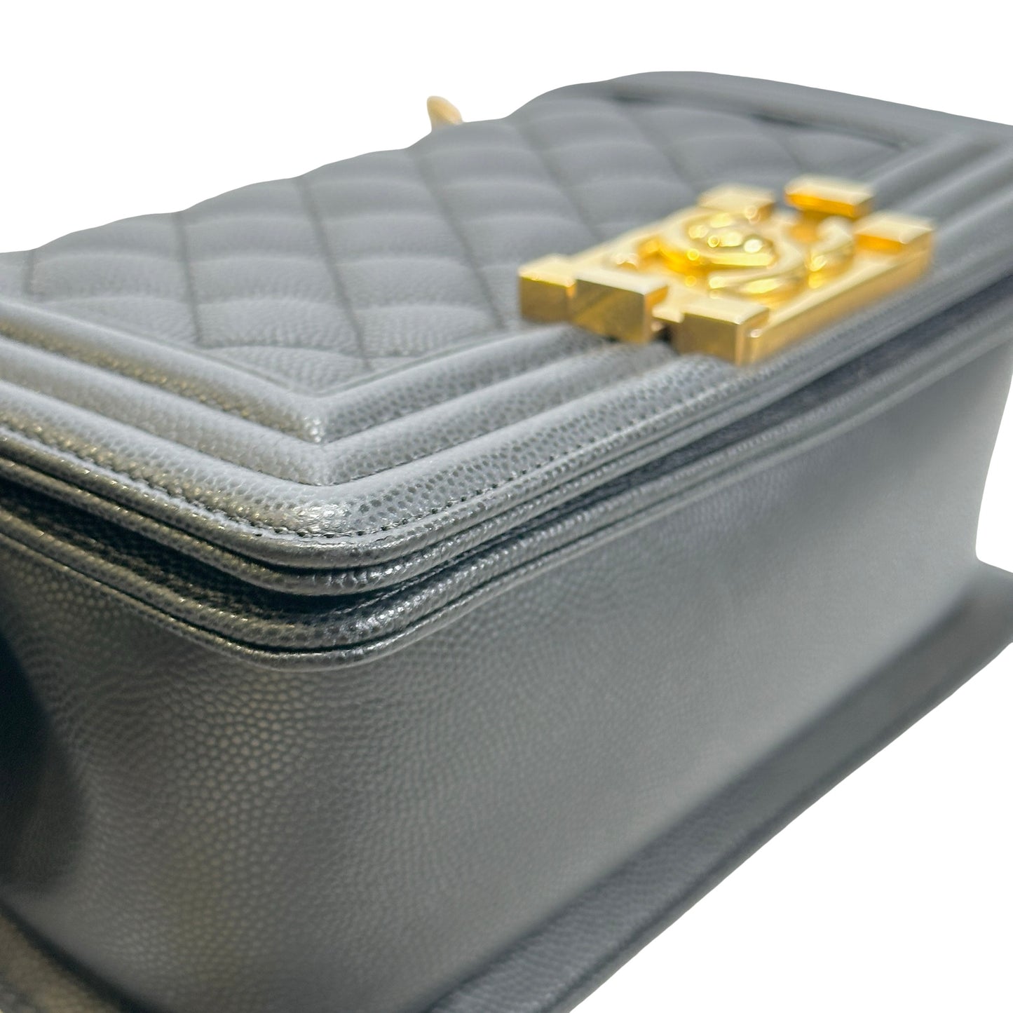 Used CHANEL Quilted Caviar Boy Chanel Flap Bag Chain Shoulder Bag Black Gold Hardware