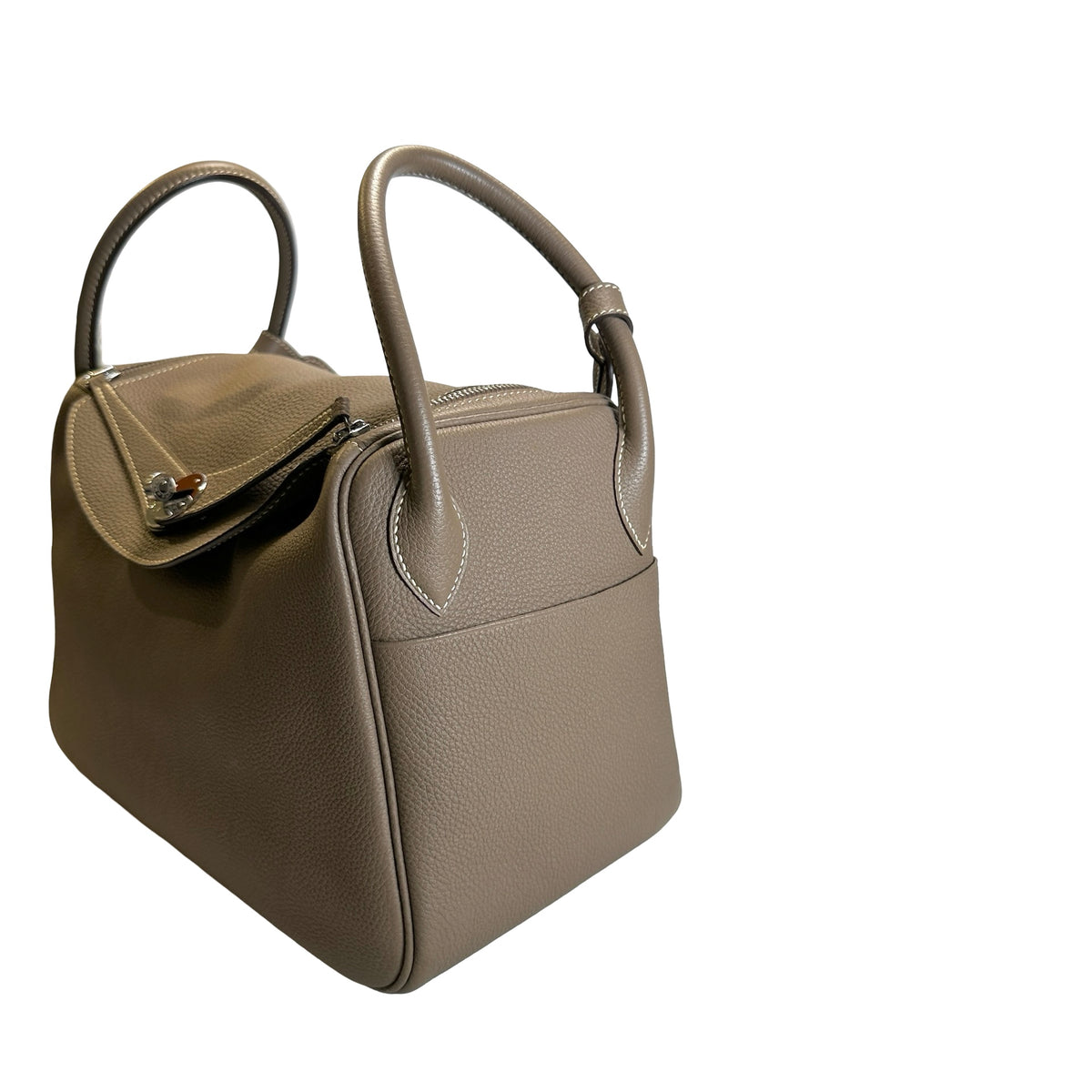 Used HERMES Leather Togo Lindy 30 Handbag Etoupe PHW