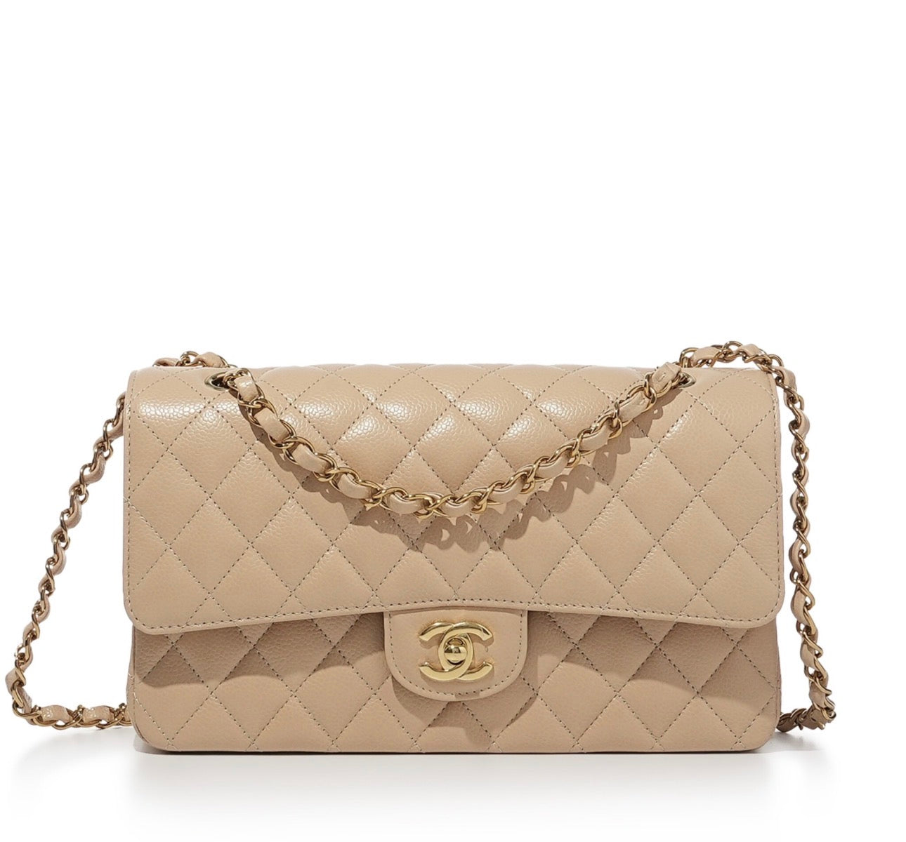 Used CHANEL Calf skin CF 25 Shoulder Bag Beige GHW