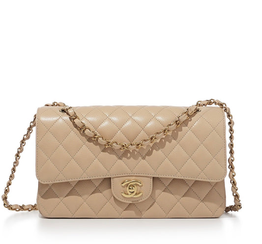 Used CHANEL Calf skin CF 25 Shoulder Bag Beige GHW